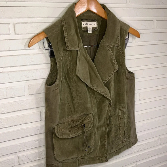 Marrakech Anthropologie Army Green Cotton Utility Vest, Women’s Size Small - Picture 2 of 9